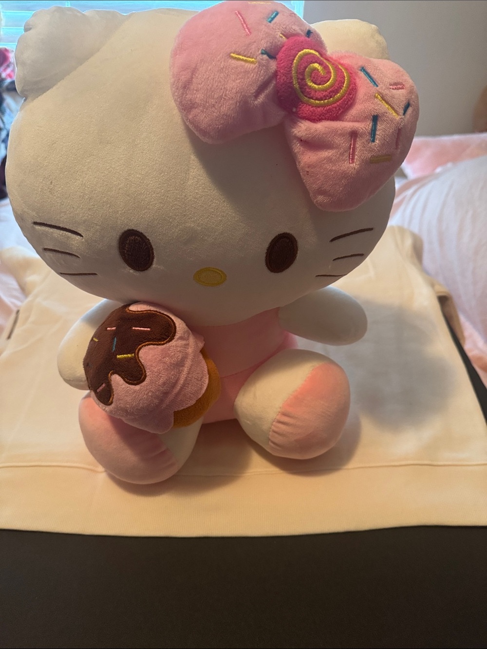 Hello Kitty White and Pink Plush with Donut and Bow